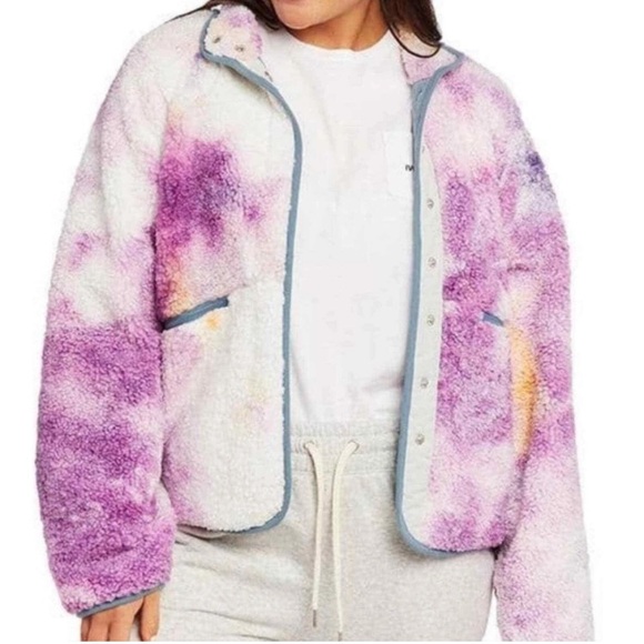 Ivory Ella Ice Dye Button Up Polyester Fleece Jacket - Picture 2 of 9